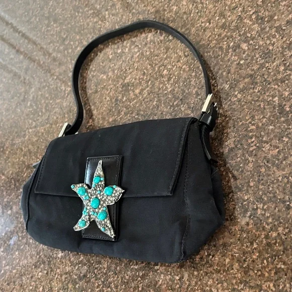 Ramon Tenza Ladies Black Shoulder Bag Turquoise Starfish Bag - Picture 2 of 8